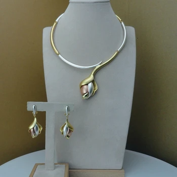 

2020 Yuminglai Rose Design Dubai Costume Jewelry Sets Necklace and Earrings FHK8939