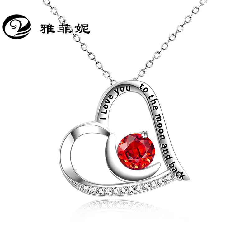 

Hot Selling S925 Fine Silver Heart Shape Necklace Women's Moon Diamond Set Pendant Valentine's Day Gift