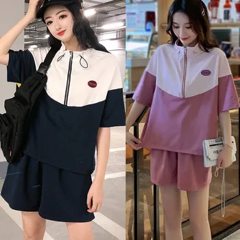 

Summer women's two-piece suit youth leisure sports loose shirt shorts two-piece suit