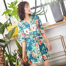 Сексуальное женское белье, халат, ночная рубашка, женское платье для сна, глубокий v-образный вырез, шелк, тонкий, плюс размер, с принтом, широкие сосновые костюмы со шнуровкой