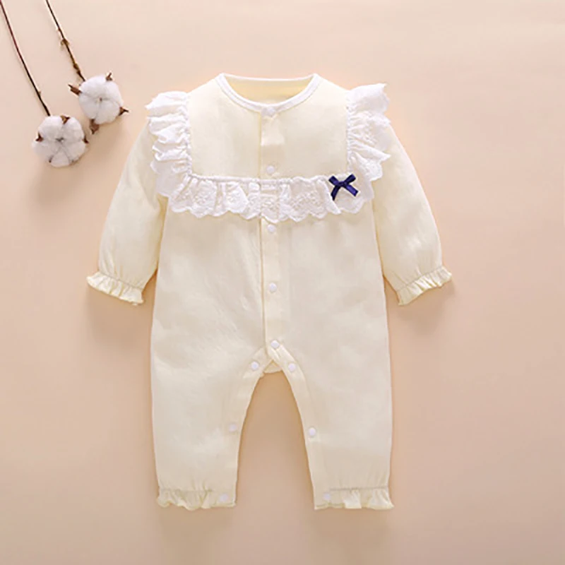 Baby Infant Rompers Baby Boys Girls Long-Sleeved Rompers Lace Comfortable Infant Jumpsuit Baby Toddler Clothes - Цвет: yellow