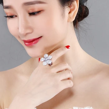 

New beautiful large flower rings for women white and gold color cubic Zirconia crystal pretty jewelry organizer ring