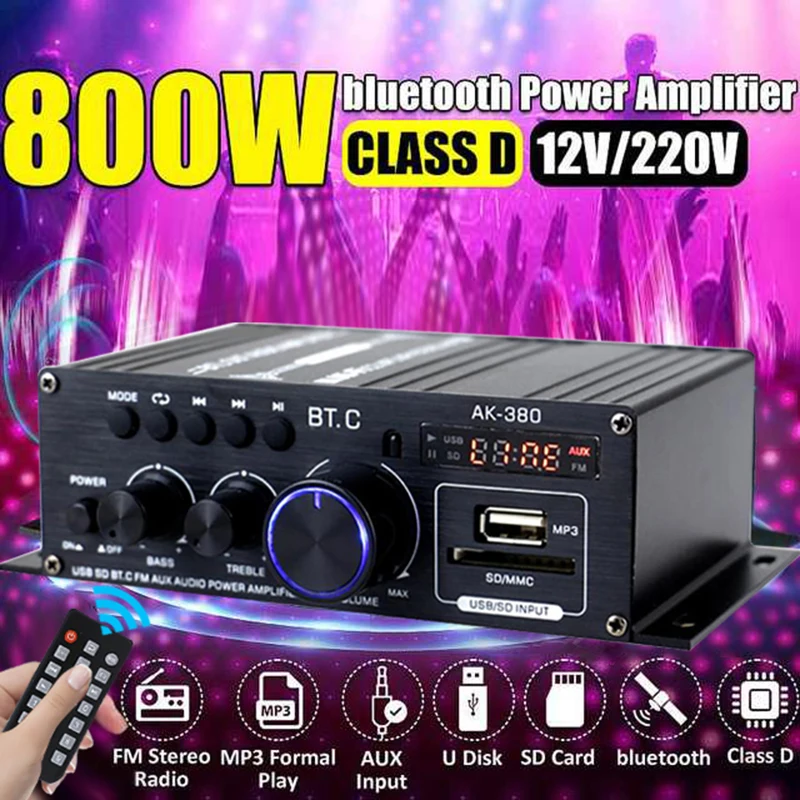 Усилитель AK380/AK370/AK170 800 Вт Bluetooth усилитель аудио для караоке домашнего кинотеатра