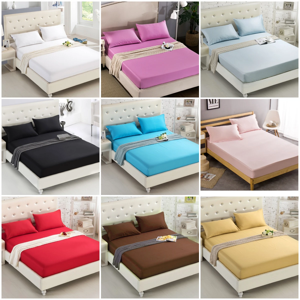 King Plain Dyed 100% Cotton Fitted Bed Sheets In Multi Colors Single Double