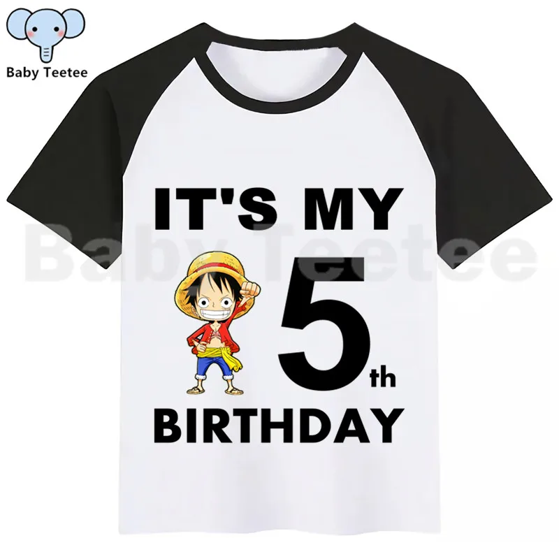 Цельный LUFFY мультфильм футболка «С Днем Рождения» Happy футболка «С Днем Рождения» с принтом забавные детские футболки, футболка для мальчиков и девочек, Рубашка с короткими рукавами футболка «С Днем Рождения»