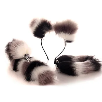 New Novelty Fox Tail Plug Rainbow Set Removable Anal Plug Butt Plug Cosplay Adult Game BDSM Collar Fur Replaceable Erotic Kit 6