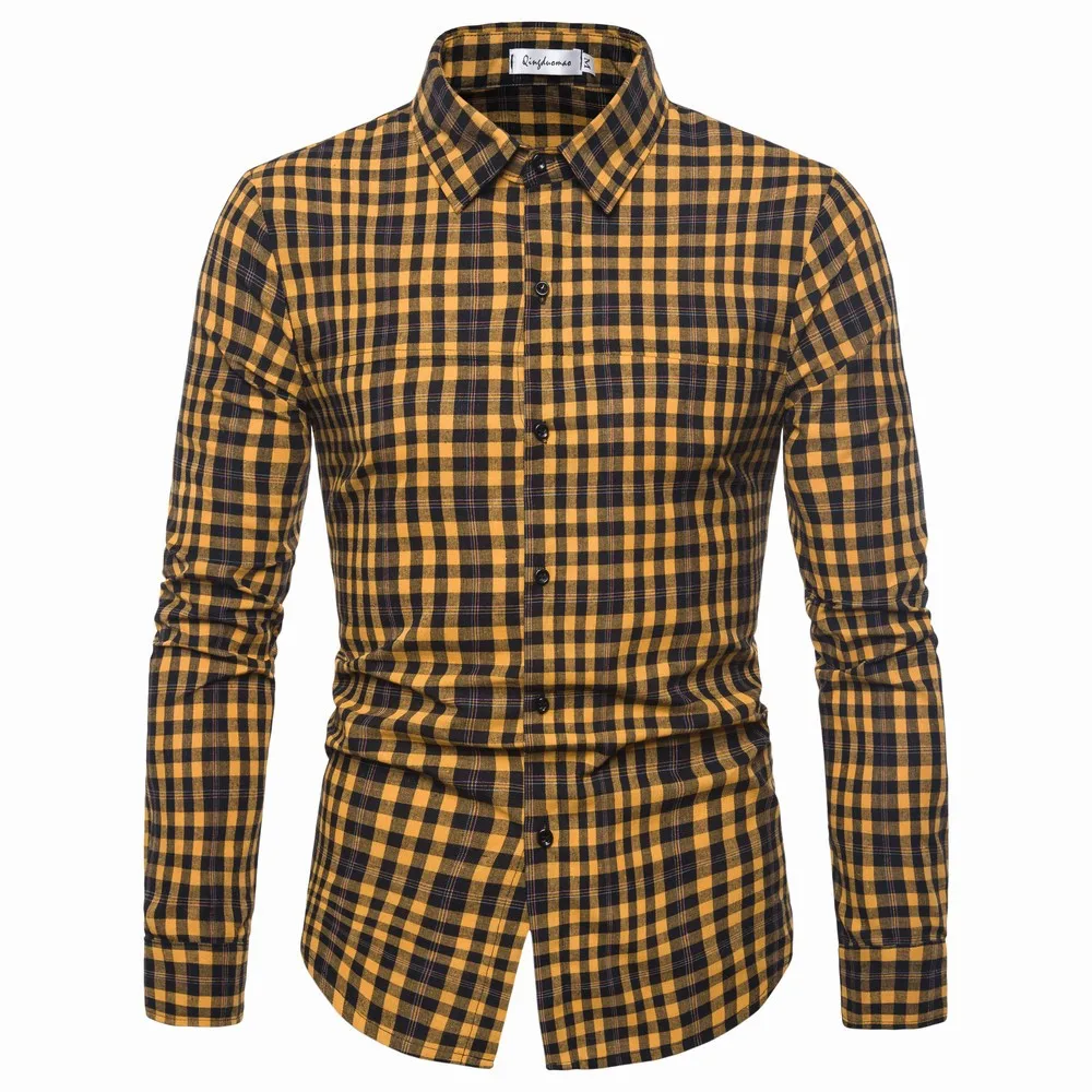 Мужская Повседневная рубашка Slim Fit Мужская Повседневная рубашка на пуговицах в мелкую клетку рубашка с длинными рукавами официальные сорочки мужская одежда