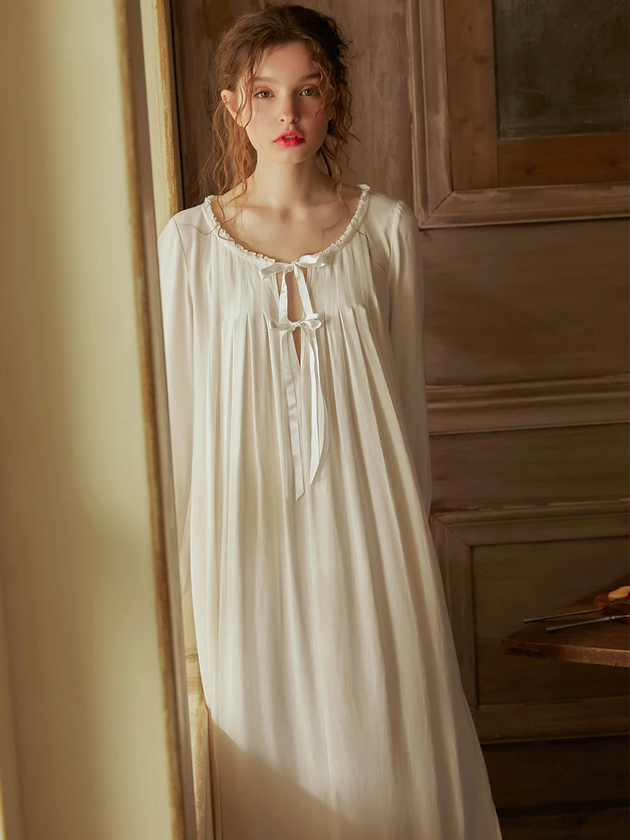 

Nightgown Long Sleeve Autumn Sleepwear Nighty Women Viscose Nightwear Simple Design Comfortable