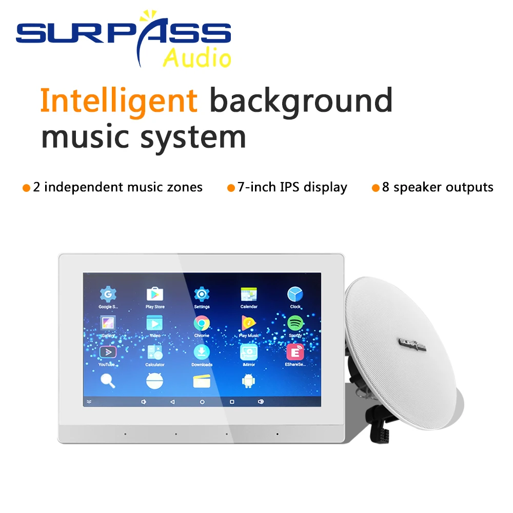 

7INCH Screen Android Keypad Home Cinema Theater Audio Music System WIFI Bluetooth On-wall Amplifier With Ceiling Speaker Hearing