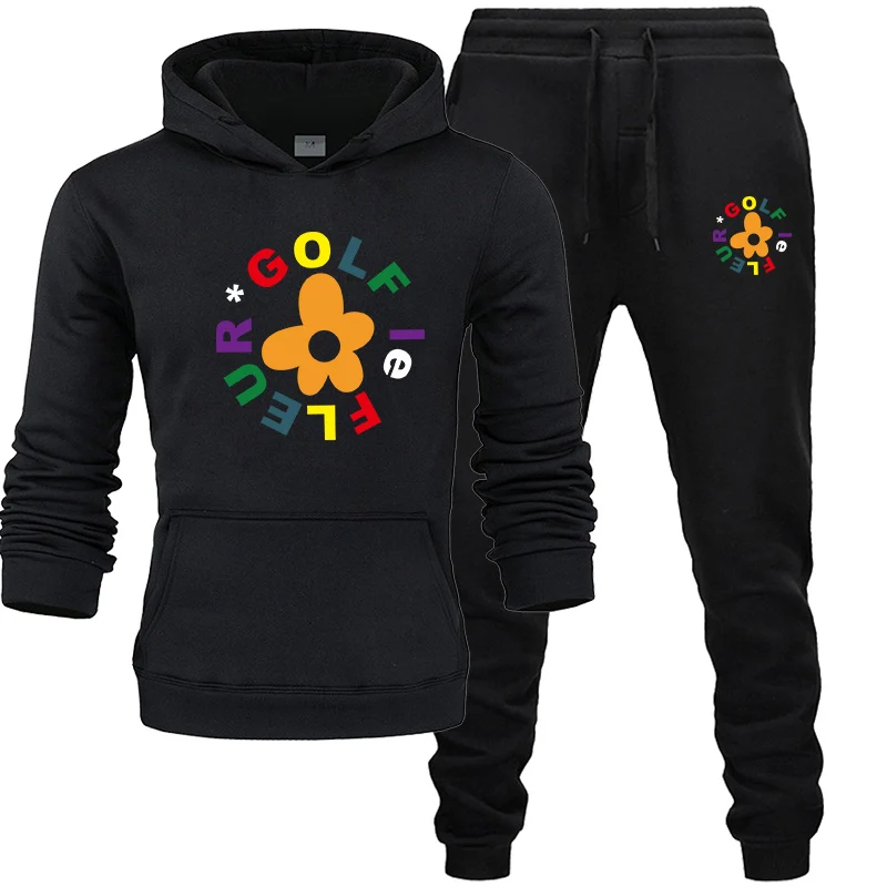New Men's Hooded Fleece Warm Sportswear Men's Sweatshirt Set Hoodie and Track Pants Jogging Men's Hooded Sportswear 2XL