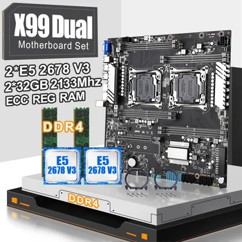 شراءX99 المزدوج وحدة المعالجة المركزية اللوحة الأم مجموعة مع 2 قطعة XEON E5 2678V3 وحدة المعالجة المركزية و 2*32gb = 64gb Ddr4 Ecc Reg 2133mhz ECC REG ذاكرة عشوائية