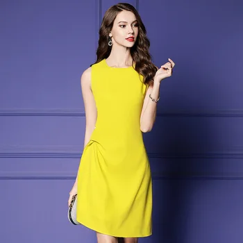 

Women dress Slim Summer dress Solid color sleeveless High waist O-Neck A-Line dress Women QY121