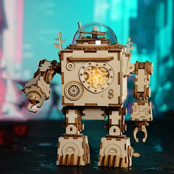 

Diy Music Box Three-Dimensional Puzzle Wooden Toy Creative Space Series Model Robot Music Box Gift Double Color Optional