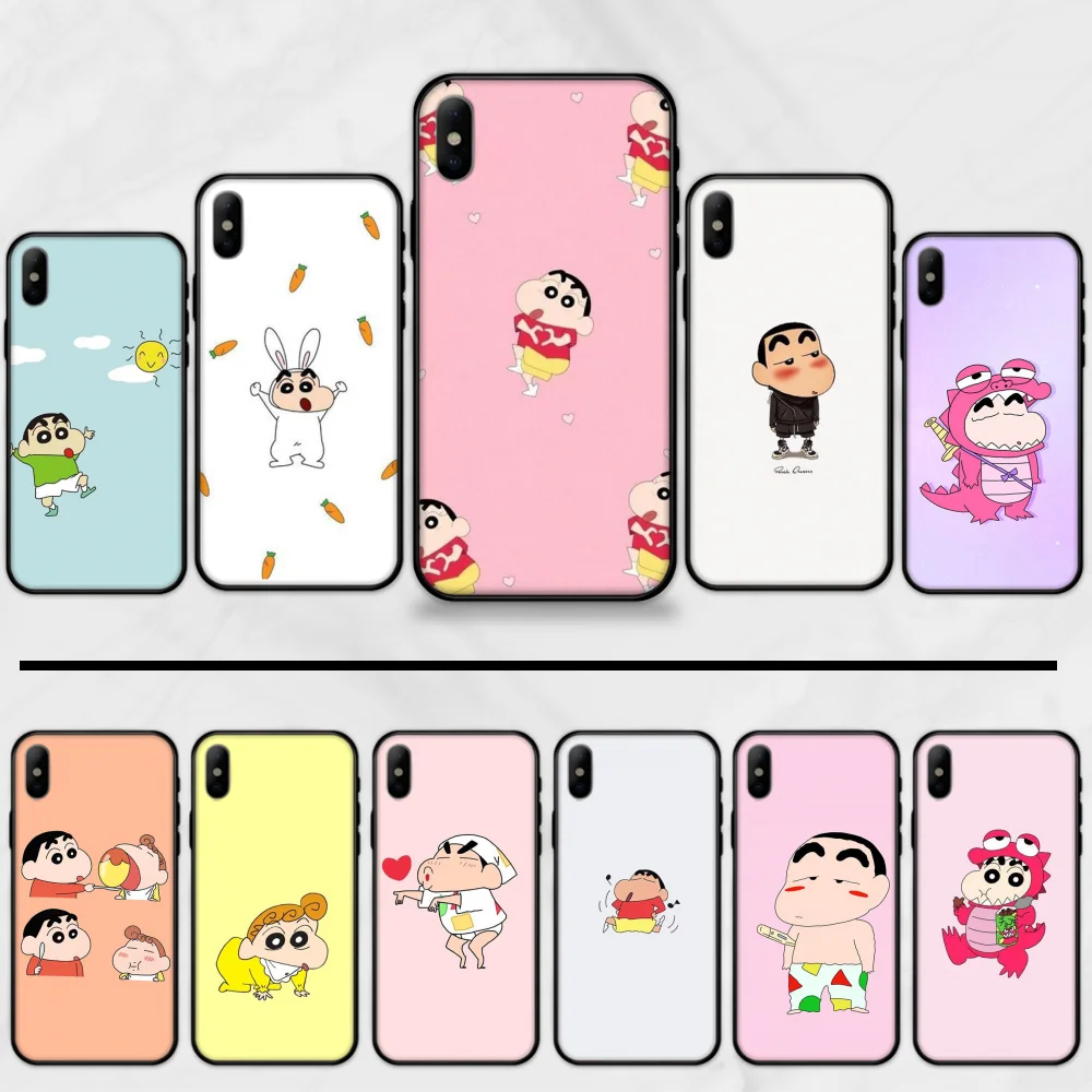 Милый мультяшный мягкий черный чехол для телефона Crayon Shin chan iphone 5 5S SE 5C 6 6S 7 8 plus X XS XR