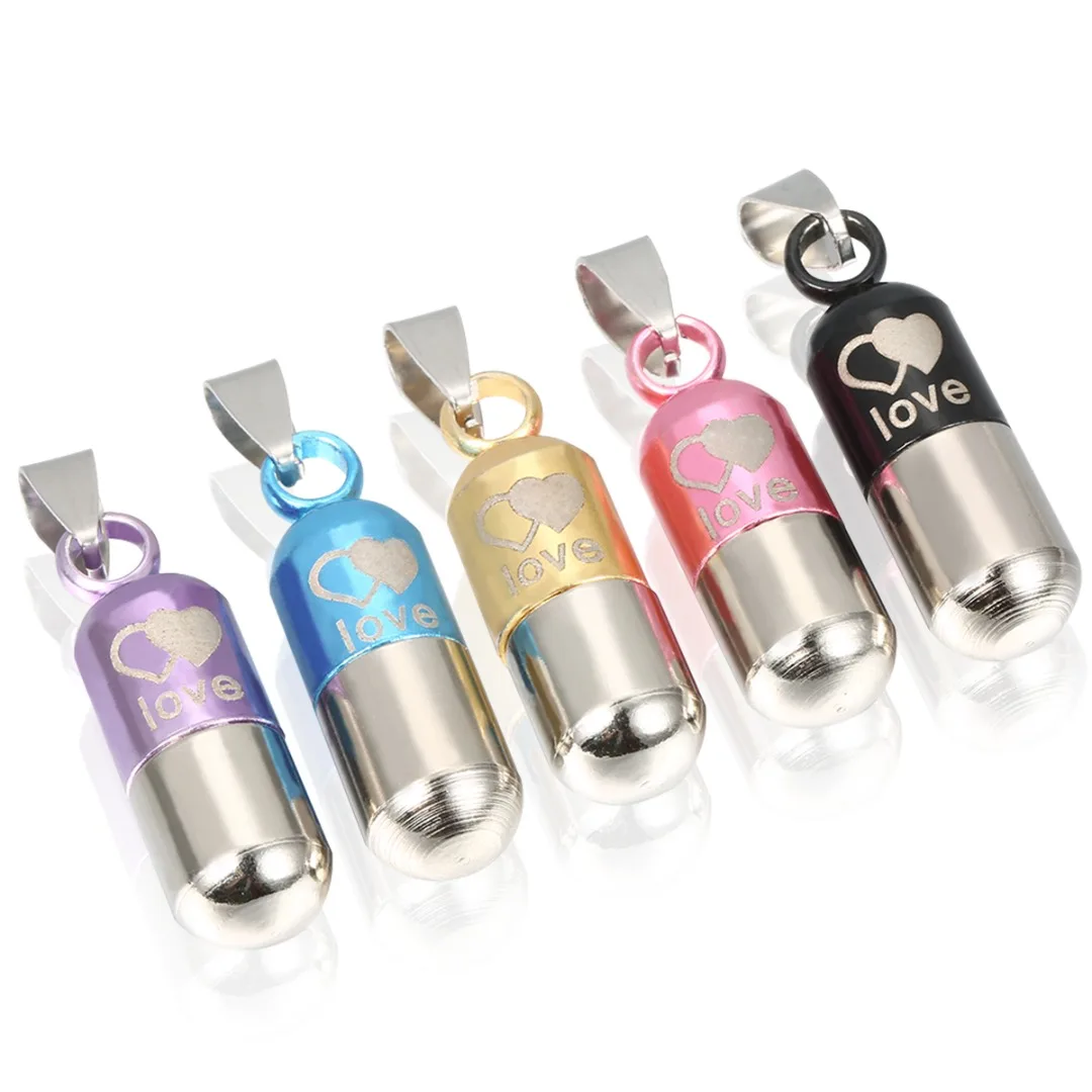 Classic Retro Unisex Metal Urn Cremation Love Pill Box Pendant Necklace Ash Holder Punk Leather Chain Keepsake Vintage Jewelry
