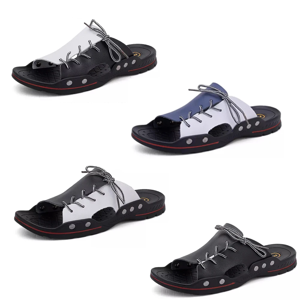 

Fashion Men Slippers Lace-up Design Flip Flops Summer Outside Beach Slip-resistant Walking Big Size 38-48