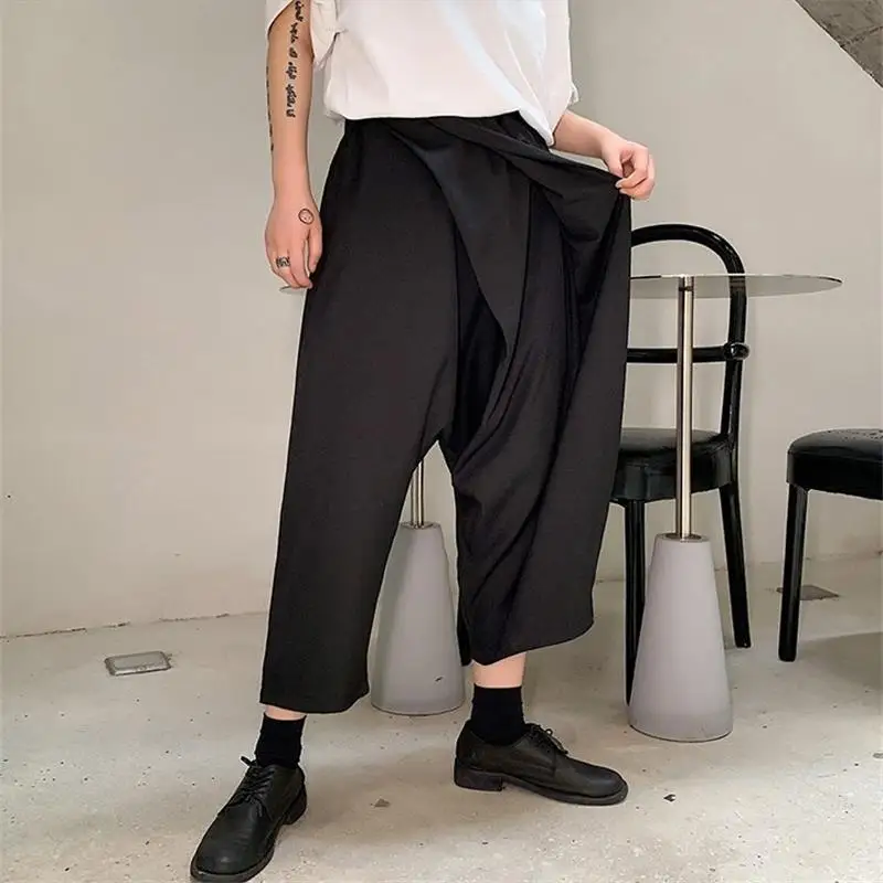 Men's pants spring autumn irregular fold Haren casual pants men eight pants young hairstylist Yamamoto wind