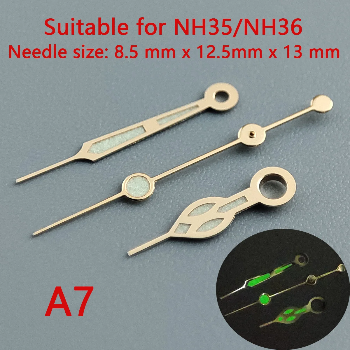 Luminous Green & Silver Watch Hands Set with Seconds Pointer