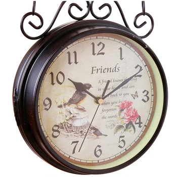 

European-Style Double Sided Wall Clock Creative Classic Clock Monochrome Home Decoration Two Side Bird Iron Quartz Antique Style