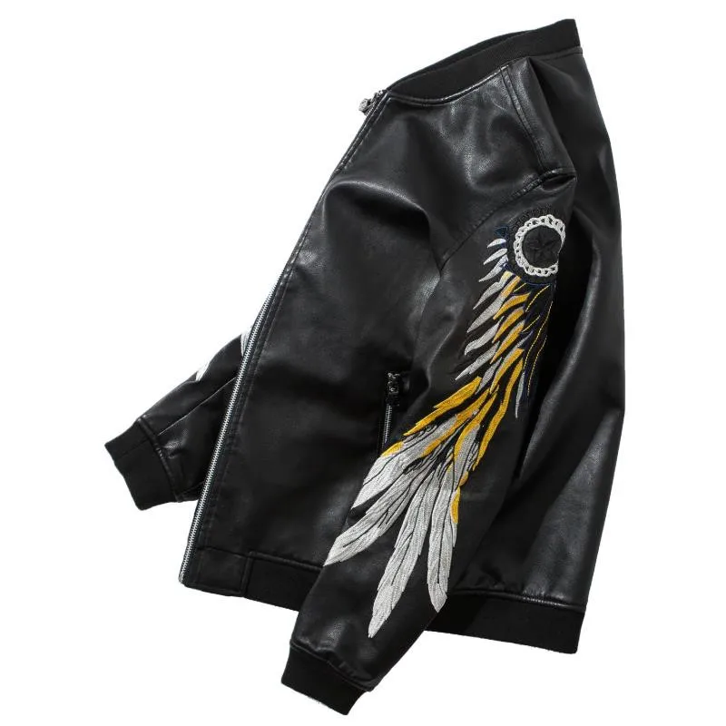 Мужская одежда вышитая бейсбольная новая осенне-зимняя мотоциклетная куртка из искусственной кожи летная куртка