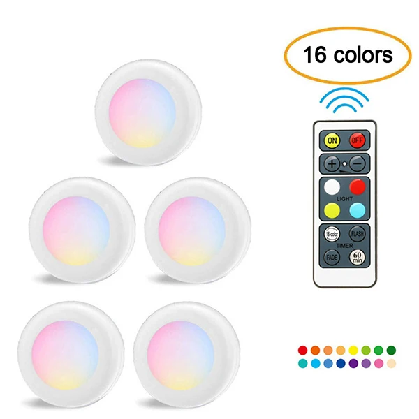 5 leds Цветная(RGB) 16 Цвета светодиодный светильник для шкафа Беспроводной затемняемая сенсорная Сенсор под шкаф светильник Светодиодный точечный светильник шкаф ночной Светильник s - Испускаемый цвет: 5 leds