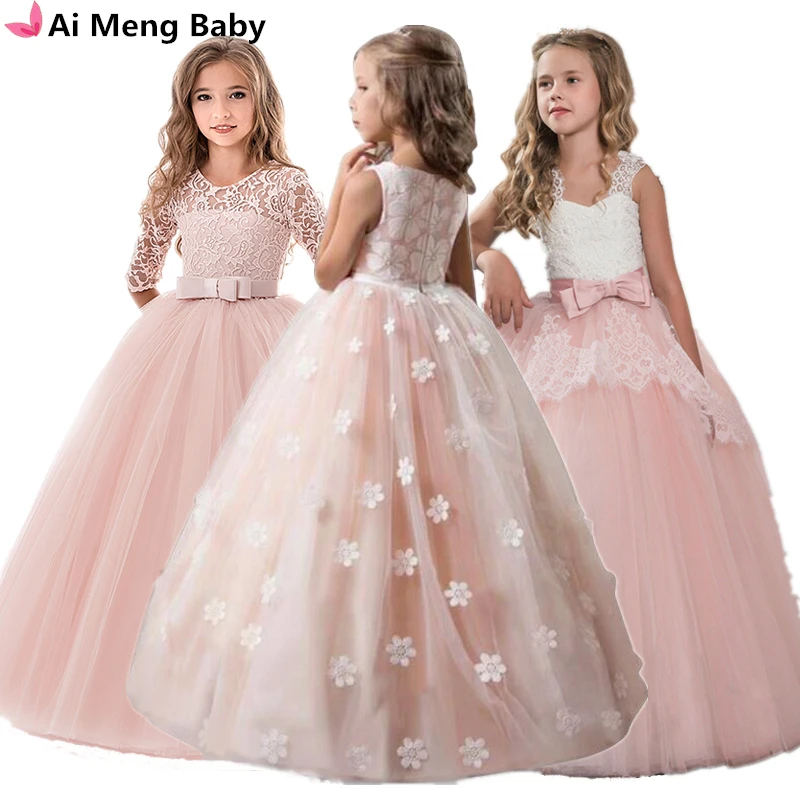 Vestido Vintage de flores para niñas, para boda, noche, fiesta de princesa, espectáculo, largo, vestidos infantiles para niñas, ropa Formal