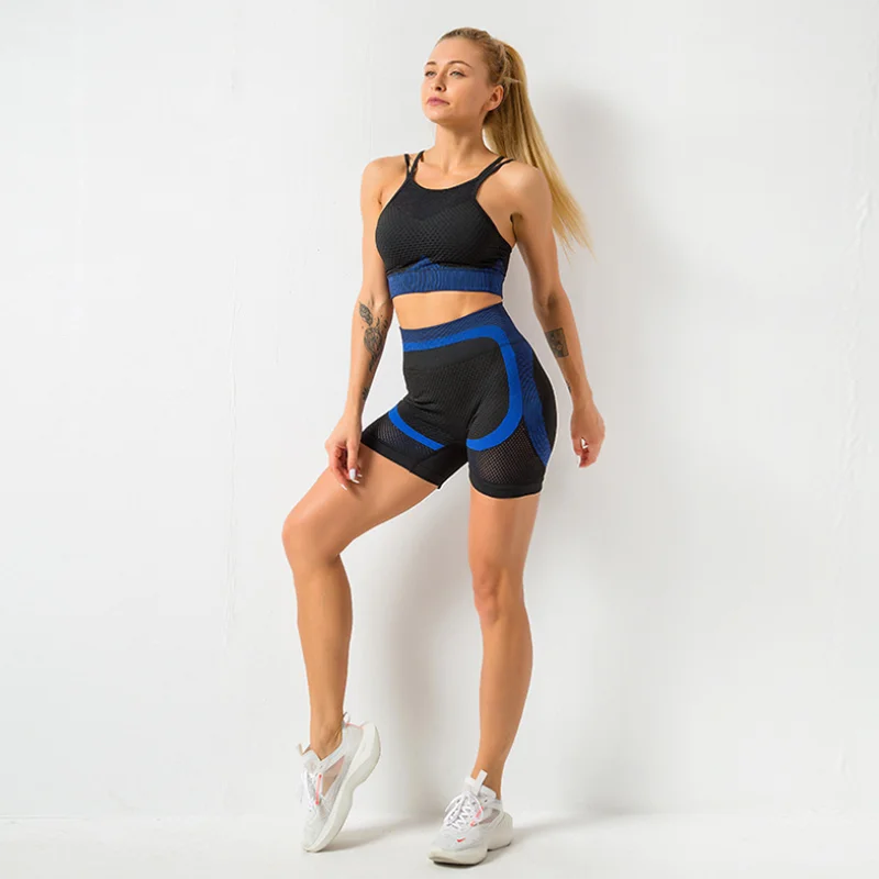 

Women Summer Seamless Yoga Set Fitness Sports Suits Gym Clothing Top High Waist Running Shorts Workout Pants