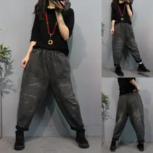 Камуфляжные шаровары с карманами, брюки, джинсы Woemen, свободные, эластичная талия, повседневные, дикие, плиссированные, женские модные джинсы, потертые