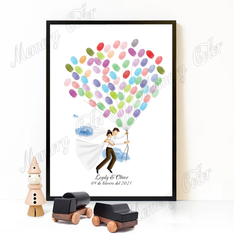 Pintura personalizada con nombre de pareja, fecha de boda, novia y novio, Fly to happy, huella dactilar, libro de firmas de invitados, bricolaje, para decoración de boda