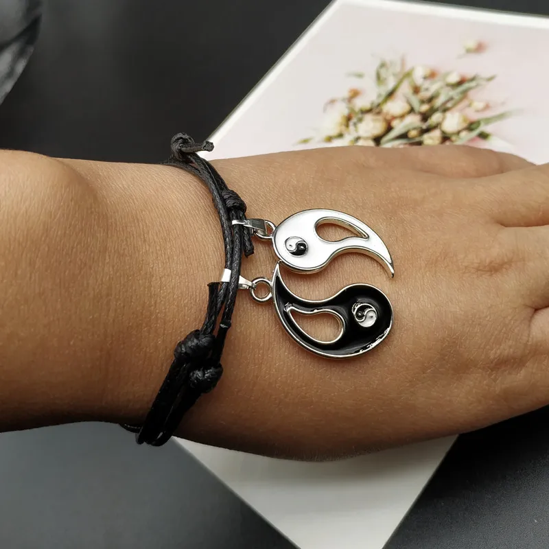 2 шт. модный браслет Yin Yang Tai для женщин и мужчин посеребренный сплетенный