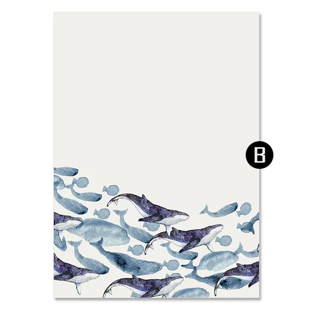 Cartoon Blue and Gold Whales Group Canvas Painting Nordic Poster and Print Wall Art Modern Pictures for Kids' Room Home Decor 2