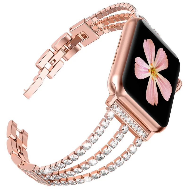 Correa de reloj de moda adecuada para Apple Watch 1 2 3 4 5 generación,  pulseras con incrustaciones de diamantes de imitación para mujer, joyería  para mujer|Brazaletes de cadena y enlaces| - AliExpress
