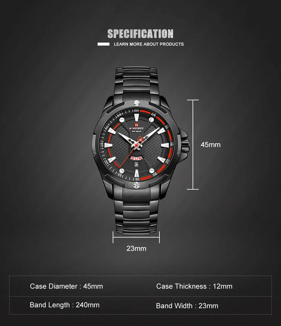 NAVIFORCE Men's Military Sport Wristwatches Luminous Waterproof Male Clock Date Display Stainless Steel Watch Relogio Masculino