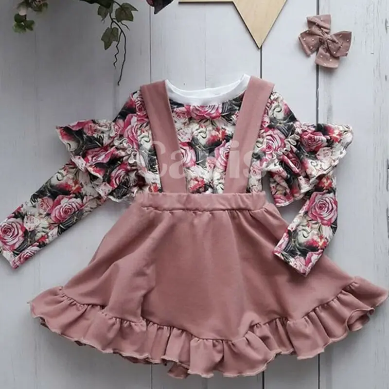 

US Toddler Baby Girl Autumn Clothes Ruffle Floral Tops Tutu Dress Overall Outfit