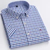 Plus Size 7XL 6XL Men's Summer Shirts Oxford Vertical Stripes Short Sleeve Standard-fit Loose Plaid Solid Soft Cotton Man Shirt 4