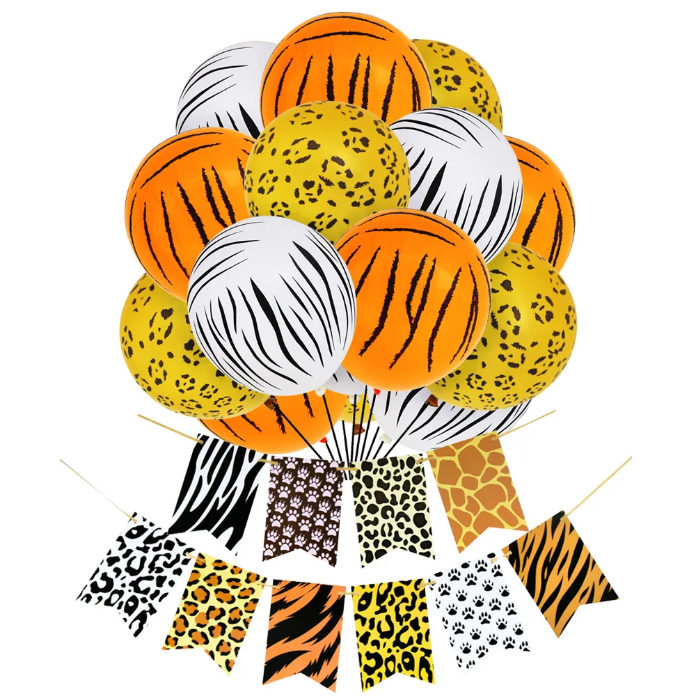 

1set leopard-printed triangle pannant animal turtle back leaves forest theme Pull flag party supplies