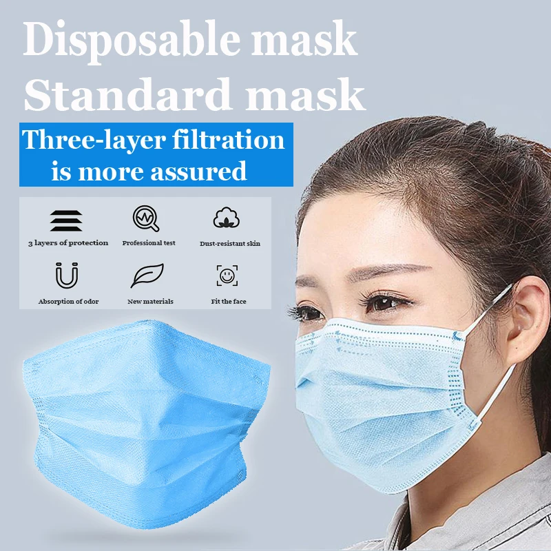 

Disposable Masks Three-layer material Disposable Dust-Proof Breathable Anti-Germ Virus Droplet Haze Protection Flu Masks