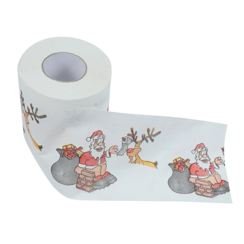 

1 pc Christmas Festival Cartoon Printed Santa and Elk Pattern Paper Towel for Bathroom