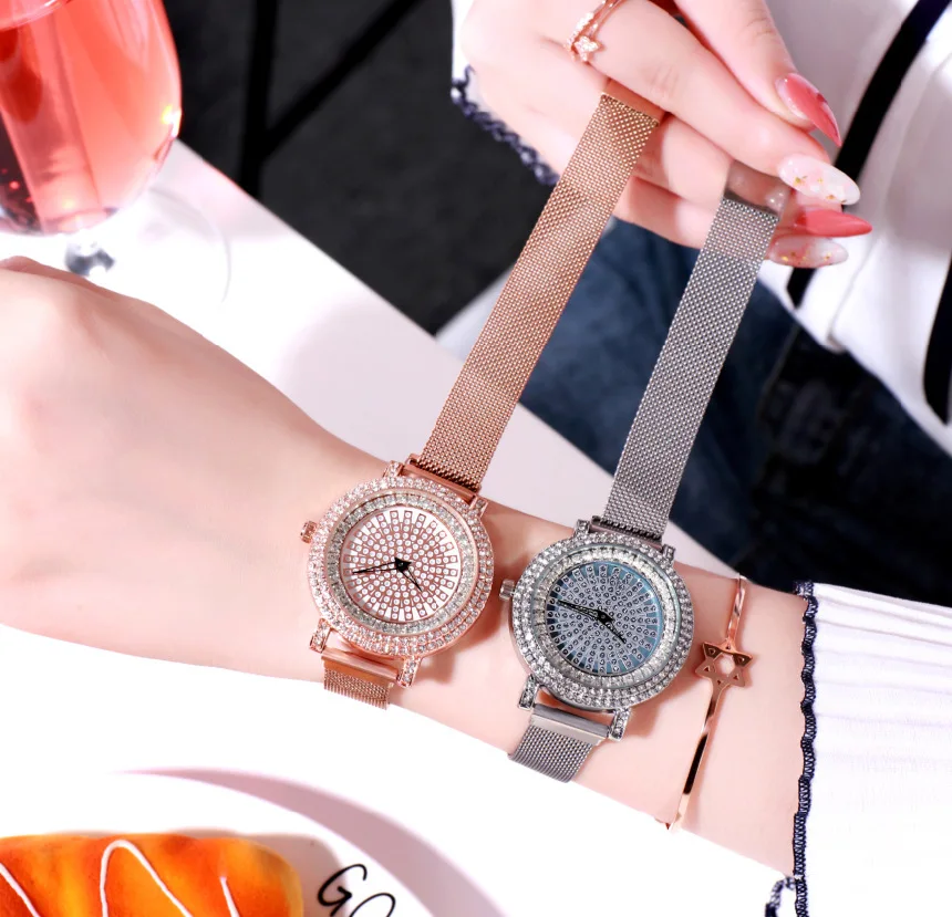 VOHE Montre Femme модные часы женские роскошные брендовые розовые, золотые, женские наручные часы для ношения с платьем магнитные сетчатые Стальные часы женские