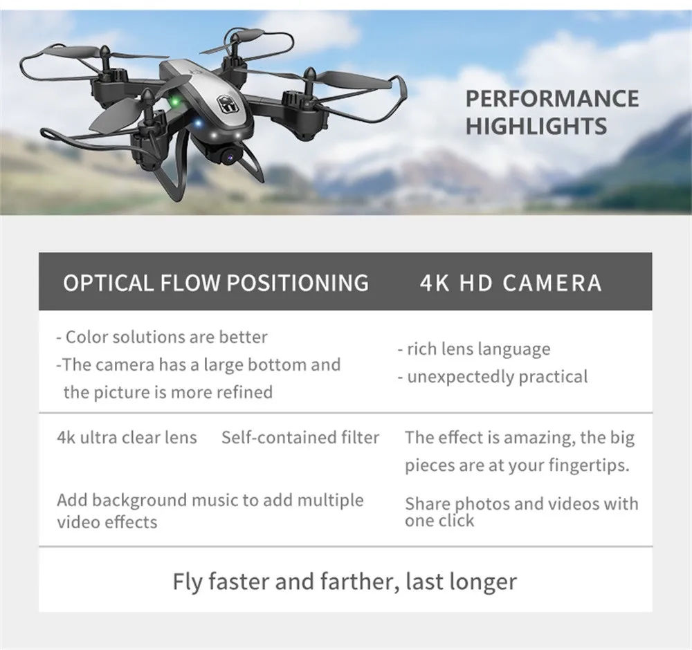 KY909 разборный Дрон с одним ключом взлет и посадка двойная камера 4K HD WiFi FPV 3D флип оптический поток RC Квадрокоптер