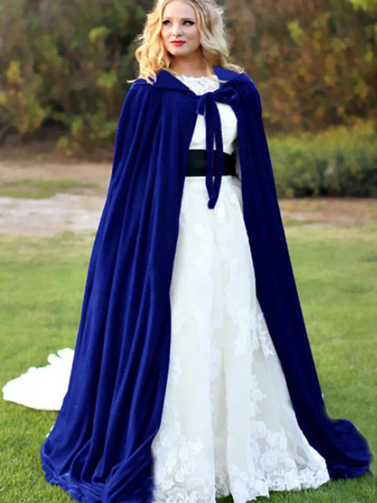 Royal blue Высококачественный вельветовый Халат с капюшоном на Хэллоуин для взрослых, длинный плащ для свадебной вечеринки, модный костюм, плащ для невесты, свадебный плащ - Цвет: Royal blue
