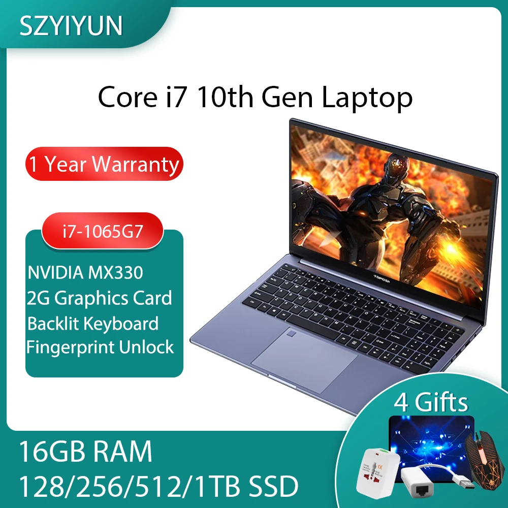 15 6 дюймов i7 10-й Intel Core i7-1065G7 ноутбук с разблокировкой по отпечатку пальца NVIDIA MX330 2G