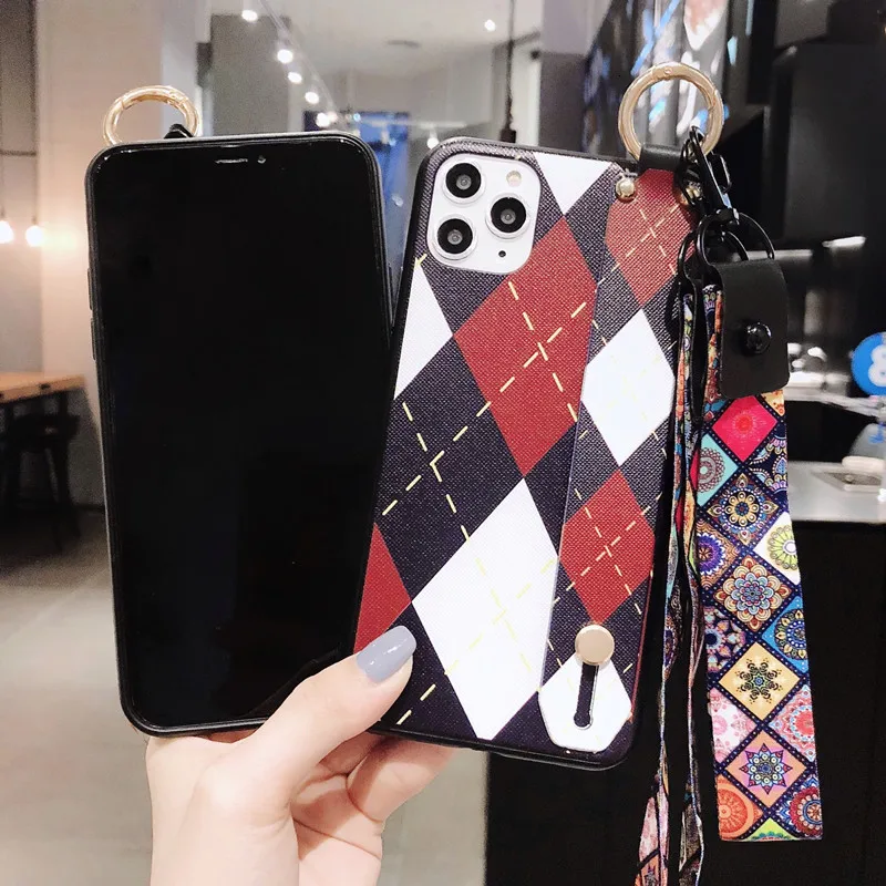Ремешок на запястье Мягкий ТПУ чехол для телефона для iPhone XR XS MAX X 11 Pro Max 7 8 6 6S Plus чехол винтажный узор ремешок на запястье Чехол