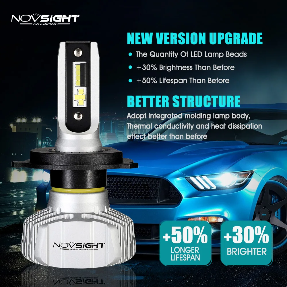 NOVSIGHT H4 9003 светодиодный головной светильник в комплекте для автомобилей H1/3/7 H11/13 9005 9006 двойной Hi/Lo Светильник лампы 10000лм 6500 К Белый супер яркий