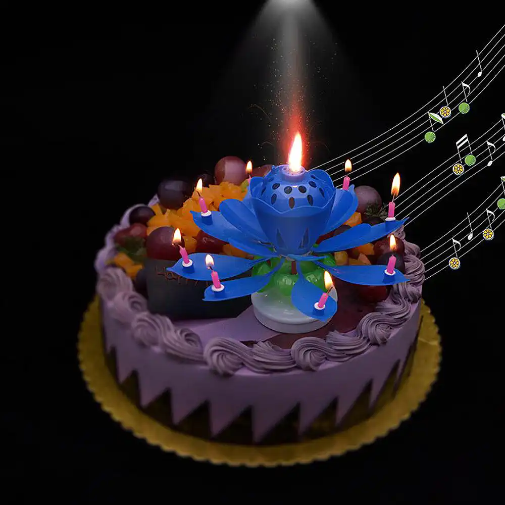 Cire A Bougie De Lotus Simple Couche Magique Musical Joyeux Anniversaire Fleurs Romantiques Gateau Rotatif Decoration Pour Fete De Mariage Bricolage Art Aliexpress