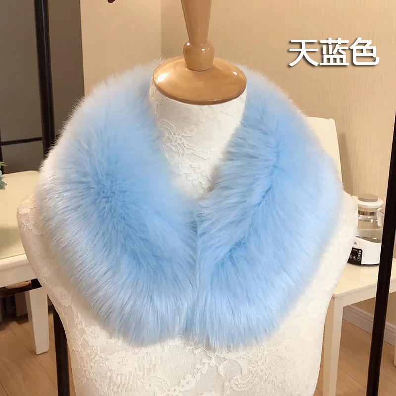 sky blue Qearlstar зимний теплый 55 см Модный женский мужской шарф из искусственного меха шикарные куртки капюшон мех декорированный ошейник девушка шейный платок Обертывания YT19 - Цвет: sky blue