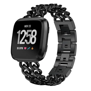 

For Fitbit Versa Bracelet Double Row Chain Alloy Strap Wrist Band Smart Accessories Replacement Black