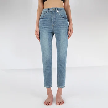 

Vgoze Washed Soft Material Spring and Summer High Waist Blue Tapered Skinny Small Straight Jeans Female New Jeans for Women