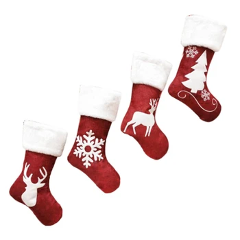 

Christmas Stockings Reindeer Elk Snowflake Print Stockings Children Gifts Christmas Tree Decoration Home Decor, 4PCS