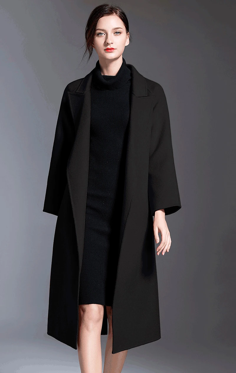 Elifashion новое осеннее и зимнее двустороннее шерстяное пальто для женщин средней длины корейский стиль воротник с лацканами шерстяное пальто красный и черный цвет